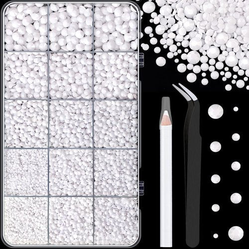 16000Pcs Resin Rhinestones with Tweezers for Crafting, White 2-6mm Mixed Sizes Non Hotfix Flatback Gems, Bedazzling Crystal for DIY Crafts Clothing Tumblers Mugs Shoes Fabric Decor Nail Art
