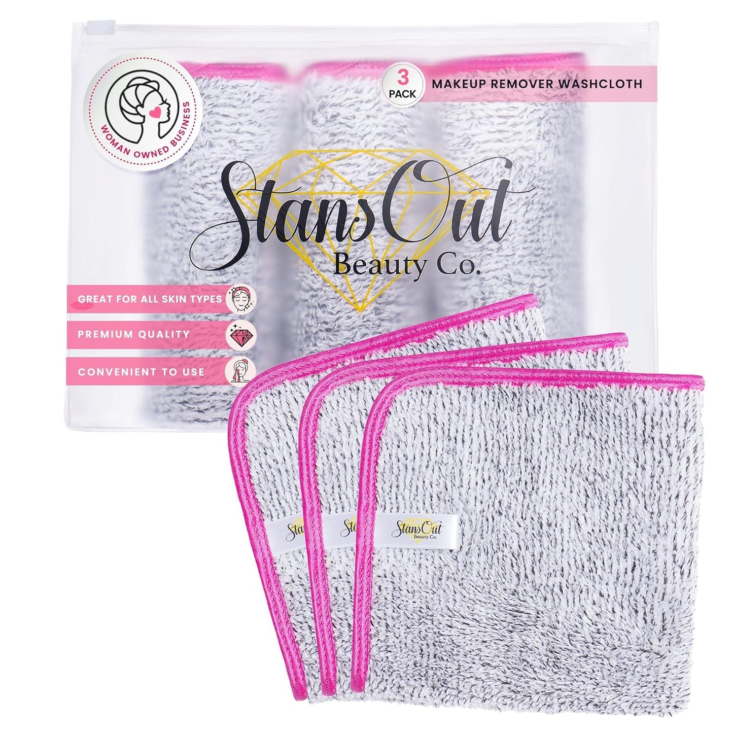 StansOut Makeup Towels - Reusable Microfiber Makeup Remover Cloths - Soft Facial Washcloths, 12x12 in, Gray
