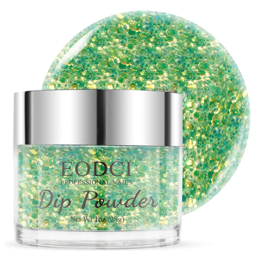 Glitter Green Dip Powder, 1 Oz/28g Nail Dipping for DIY Manicure Salon at Home Easy to Use Nail Dip Powder for Women gift No Needed Lamp Curing