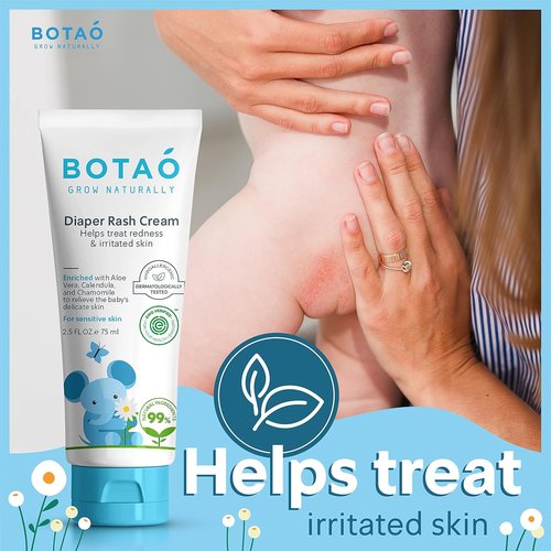 BOTAO Baby's Natural Diaper Cream - EWG Verified Organic Formula | Soothes Rashes with Aloe Vera & Calendula | 2.5 Oz