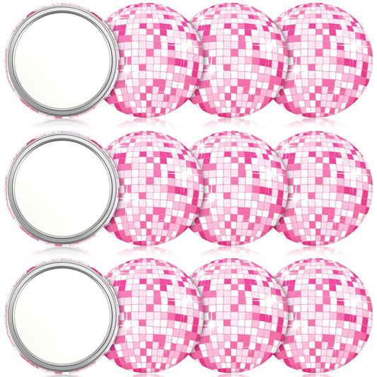 Qunclay 12 Pcs Disco Ball Compact Mirror 2.76 Inch Vintage Round Pocket Mirror Makeup Mini Mirror Handheld Portable Mirror for Purse, Women Gift Disco Party Supply Travel Daily (Pink)