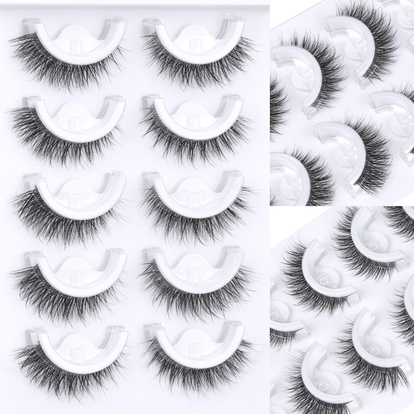 Natural Self Adhesive Lashes Cat Eye Lashes Wispy Self Adhesive Eyelashes No Glue Needed D Curl Reusable Fluffy Strip Lashes without Eyeliner Cat Eye False Eyelashes Natural Look 5 Pairs by Zegaine