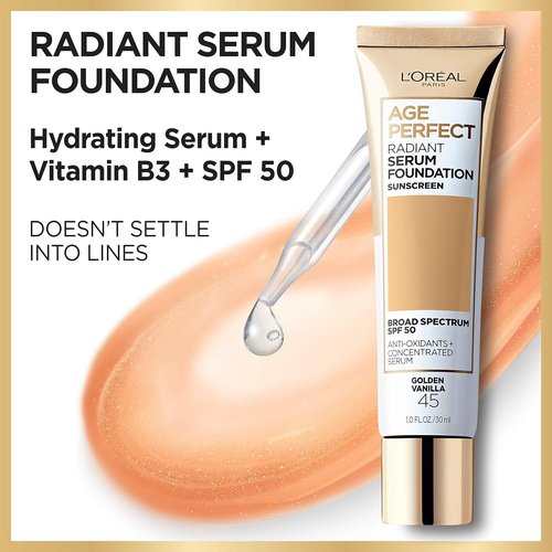 L'Oreal Paris Age Perfect Radiant Serum Foundation - SPF 50, Natural Buff, 1 Ounce