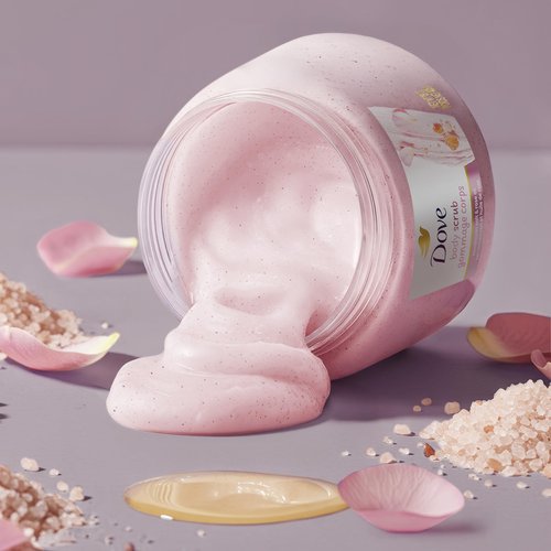 Dove Himalayan Salt & Rose Oil Body Scrub Exfoliates and Deeply Nourishes for Smooth, Radiant Skin 15 oz