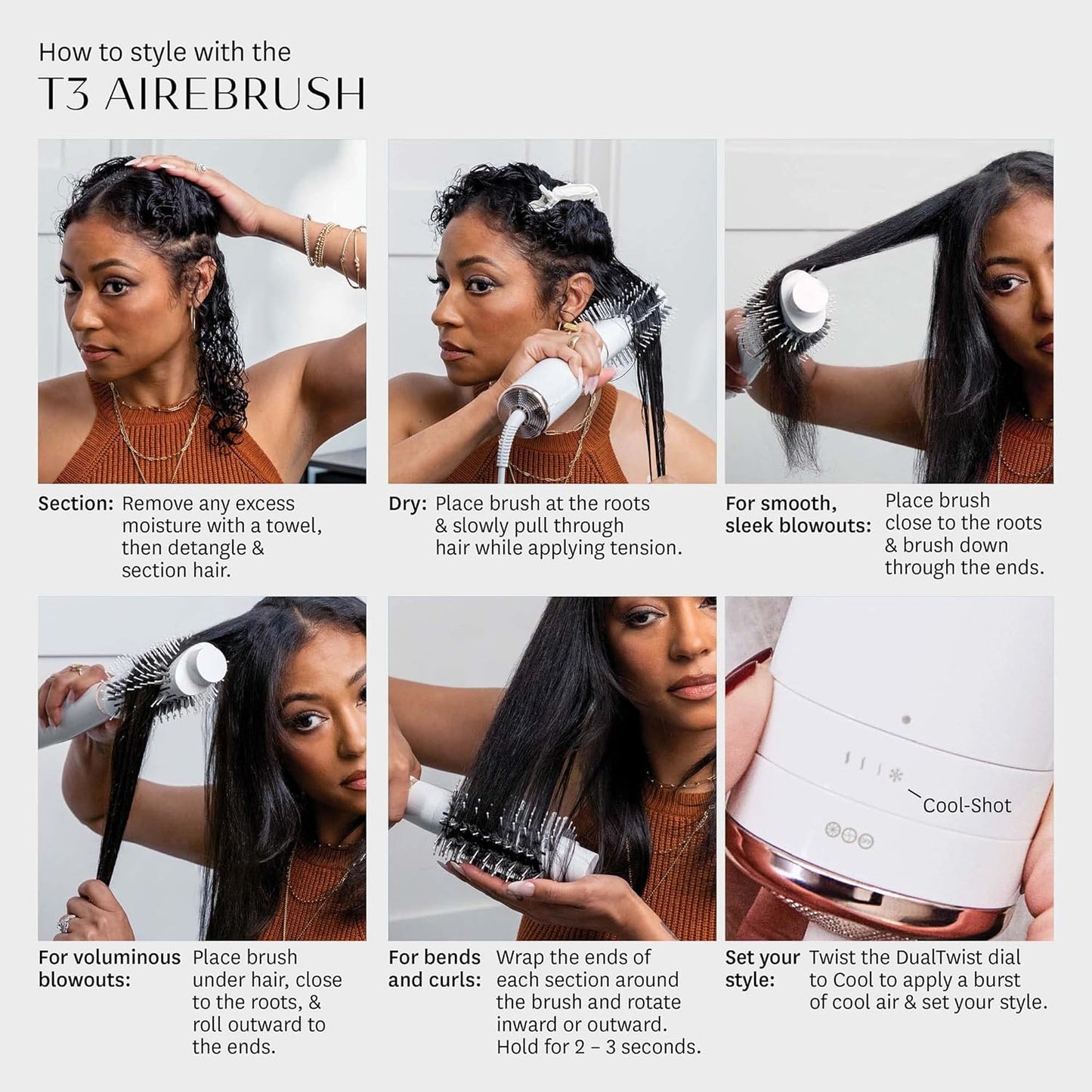 T3 AireBrush Hair Blow Dryer Brush - Fast Drying & Volumizing with Multiple Heat Settings | Ceramic Finish
