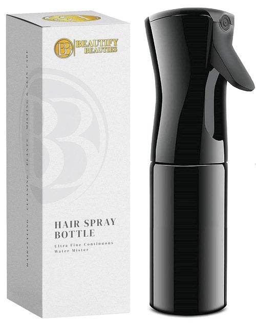 BeautifyBeauties Hair Spray Bottle - Ultra Fine Continuous Mister for Hairstyling & Skin Care | Black, 6.8 Oz