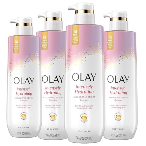 Olay Body Wash - Intensely Hydrating Formula with Hyaluronic Acid & Vitamin B3 | 20 fl oz (Pack of 4)