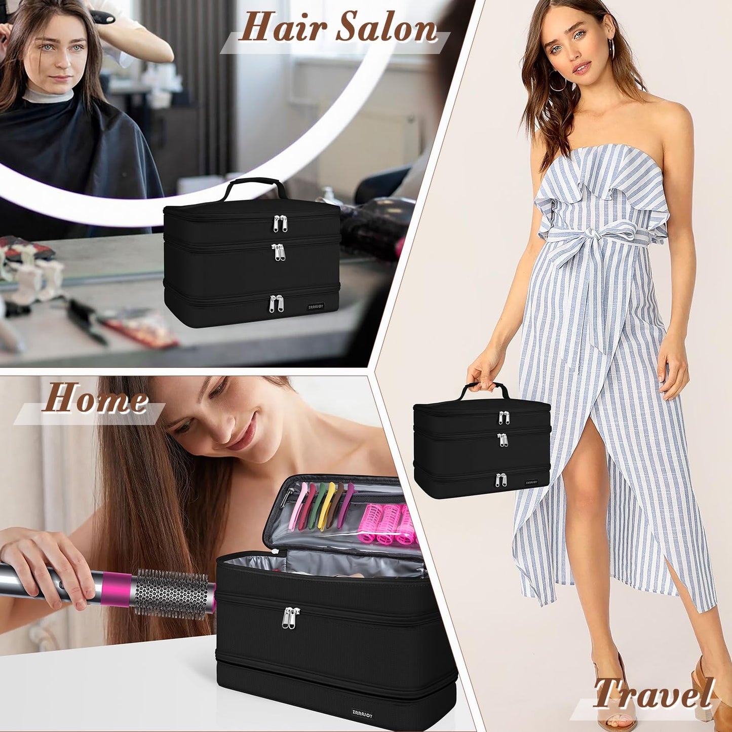 ZRRAJOY 3 Layers Storage Case For Shark Flexstyle, Travel Carrying Case For Shark 430/440 Flexstyle, Organizer Bag For Shark Flexstyle/Dyson Airwrap Styler Attachments(Black02)