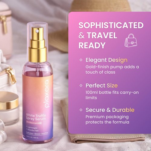 Ploxora White Truffle Spray Serum, Hydrate, Soothes and Glow | Lightweight | Absorbs Fast | Botanical Oils, 5% Niacinamide, 100 ml Spray Pump Bottle