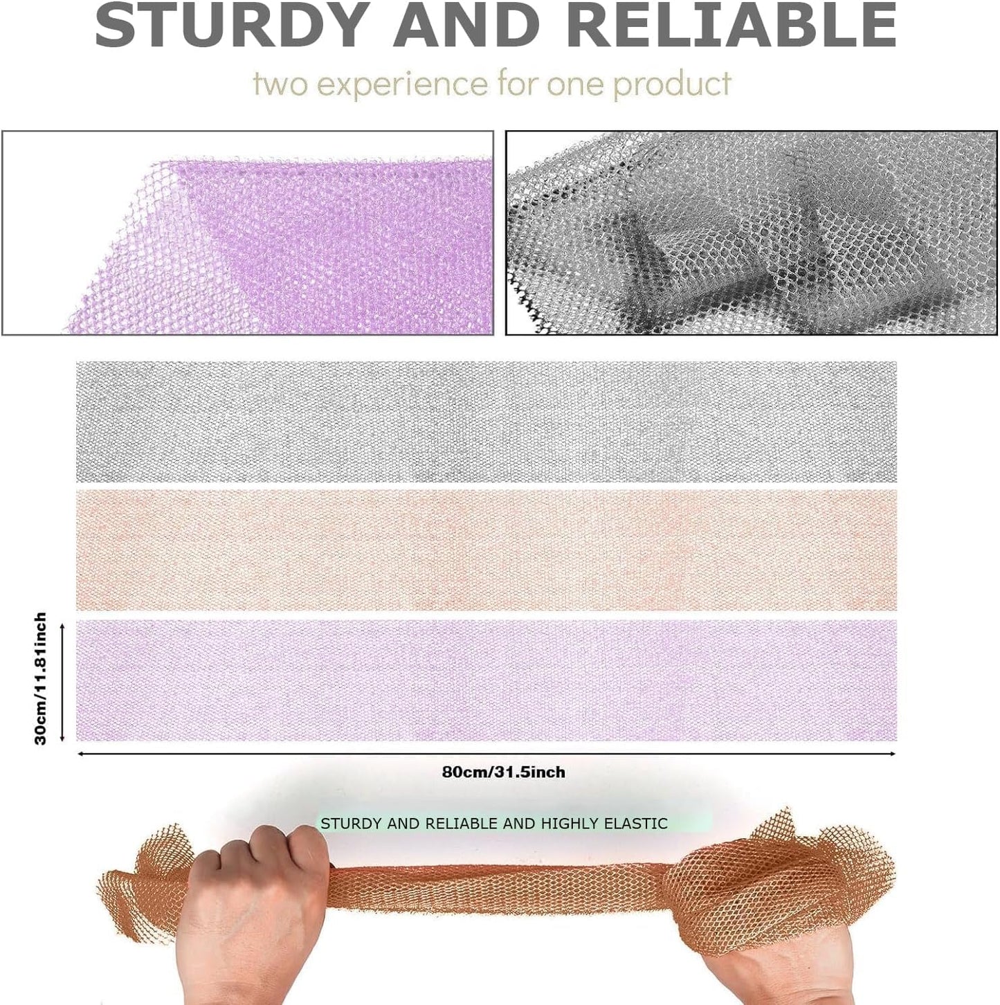 UJFQBH African Exfoliating Net - 3-Piece Bath Sponge Set for Smooth Skin | Purple, Gray, Brown