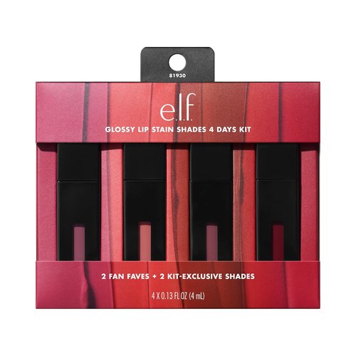 e.l.f. Glossy Lip Stain Kit - Long-Lasting Sheer Color & Gloss Finish | Vegan, 4 Shades