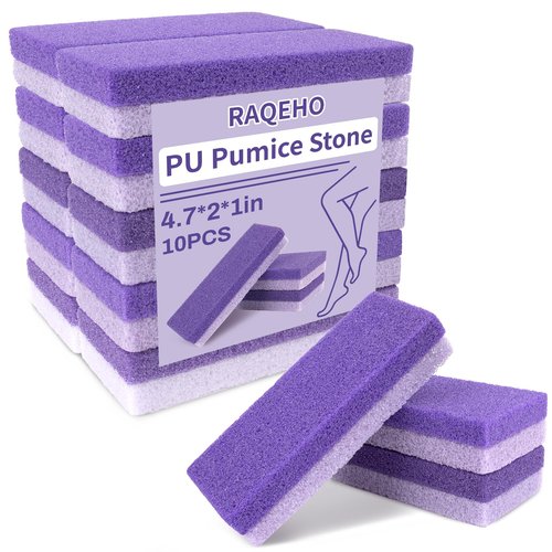 RAQEHO 10 Pumice Stone for Feet - 4.7 x 2 x 1 Inch Double Side Purple Foot Pumice Stone, Foot Filer Pedicura Scrubber for Callus Removal, Foot Care Spa Productos for Dark Elbows Hard Skin Exfoliating