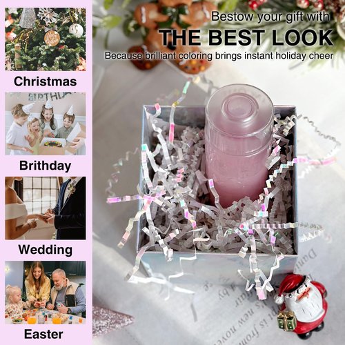 Corlcol 200g(7oz) crinkle paper filler grass Cushion Paper Streamer for Gift Box and Basket On Christmas Wedding Birthday Bridesmaid(Diamond White)