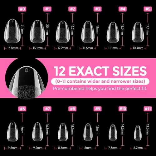 UNA GELLA Short Almond Round Fake Nails 216pcs Almond Press on Nails Pre-shape Oval Gel Nail Tips for Full Cover Acrylic Short Round Nails For Nails tips Extension 12 Sizes