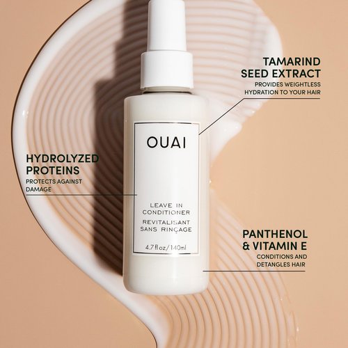 OUAI Full Size Leave In Conditioner & Deluxe Size Wave Spray Bundle - Hair Styling Products for Frizz Control, Volume, Texture & Added Shine (2 Count)