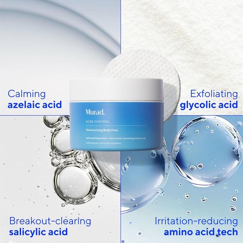 Murad Retexturizing Body Pads - Acne-Fighting Exfoliating Pads with Azelaic, Salicylic & Glycolic Acid | 45 Pads for Smooth Skin