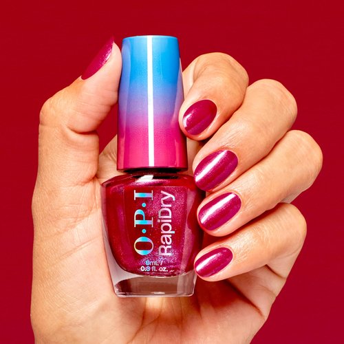 OPI RapiDry Ring the Alarm | Opaque Bright Red Shimmer Quick Dry Nail Polish | Vegan, Smudge Proof, Fast Drying