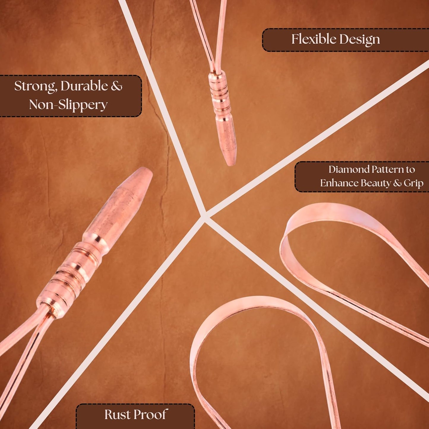 Skiennix Tongue Scraper for Adults - 100% Copper | Multicolor Travel Cases for Easy Oral Care