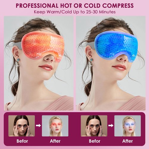 2PCS Cooling Eye Mask - Gel Eye Mask Reusable Gel Beads Hot Cold Compress with Velvet Plush Cold Eye Mask for Dark Circles Puffiness Dry Eye Headache for Men Women Sleeping Ice Eye Mask (Rose Red)