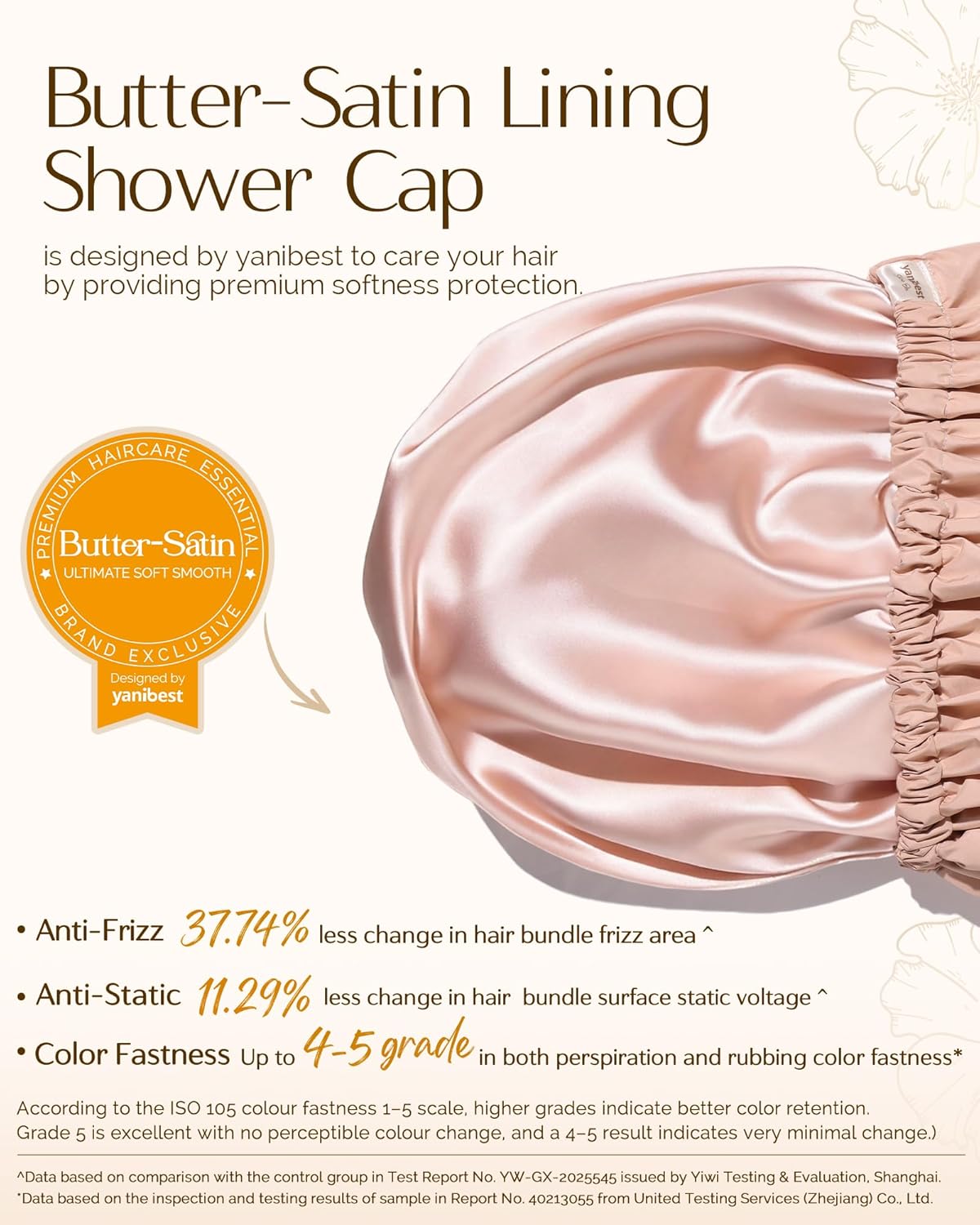 Yanibest Satin Lined Shower Cap - Reusable Waterproof Hair Protection Cap for Women | Large Peachy Pink