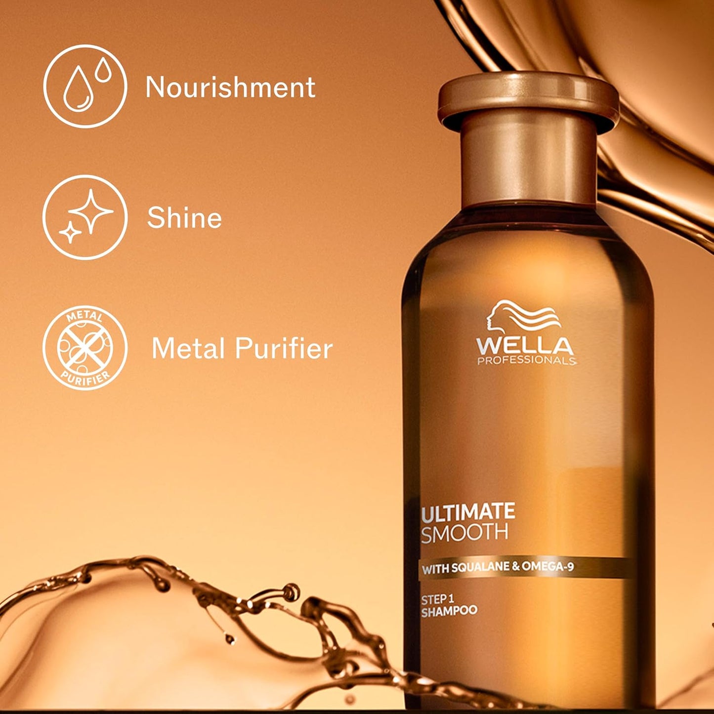 Wella Professionals ULTIMATE SMOOTH Shampoo - Shine & Smoothness for Dry, Dull, Frizzy Hair | Color Safe with Squalane & Omega 9
