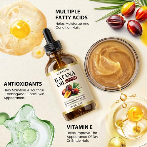 Raw Batana Oil for Hair Growth, 100% Natural Pure Botana Oil for Thick and Strong Natural Hair, Nourishes Damaged Hair, Edges & Eyebrows (Raw Batana oil 4oz, 4.2oz Paste, Lash Wand & Brow Brush)
