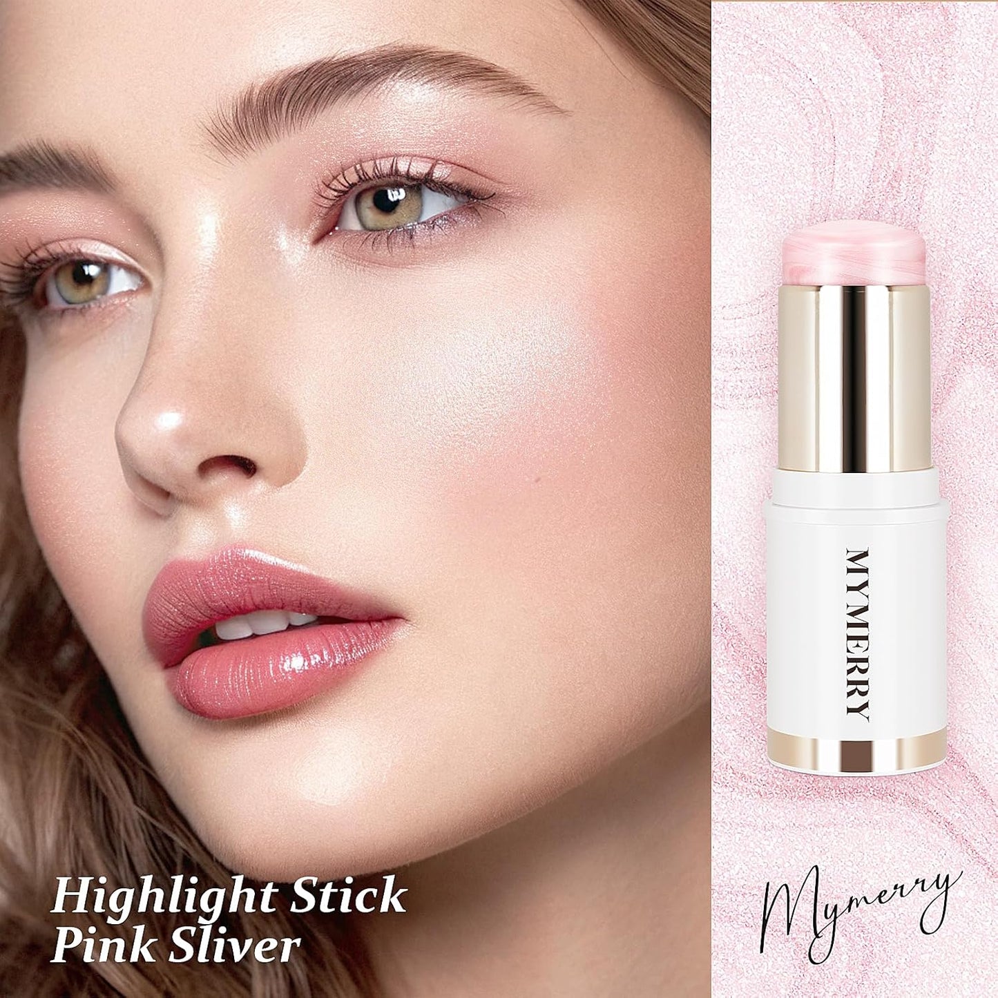 Skiennix Clear Dewy Marble Highlighter Stick - Buildable Glow with Micro Pearls | Vegan & Cruelty-Free, 15g/0.53fl. Oz, Pink Silver