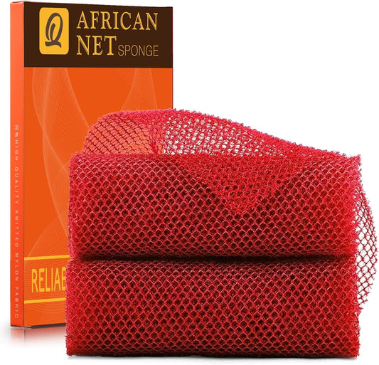 UJFQBH African Bath Sponge Set - Exfoliating Long Net Body Scrubber for Smooth Skin | Red