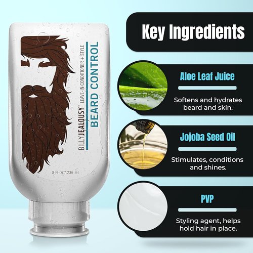 Billy Jealousy Beard Control Leave-In Conditioner - Softens Hair & Skin with Aloe & Jojoba Oil | Light Hold, Matte Finish