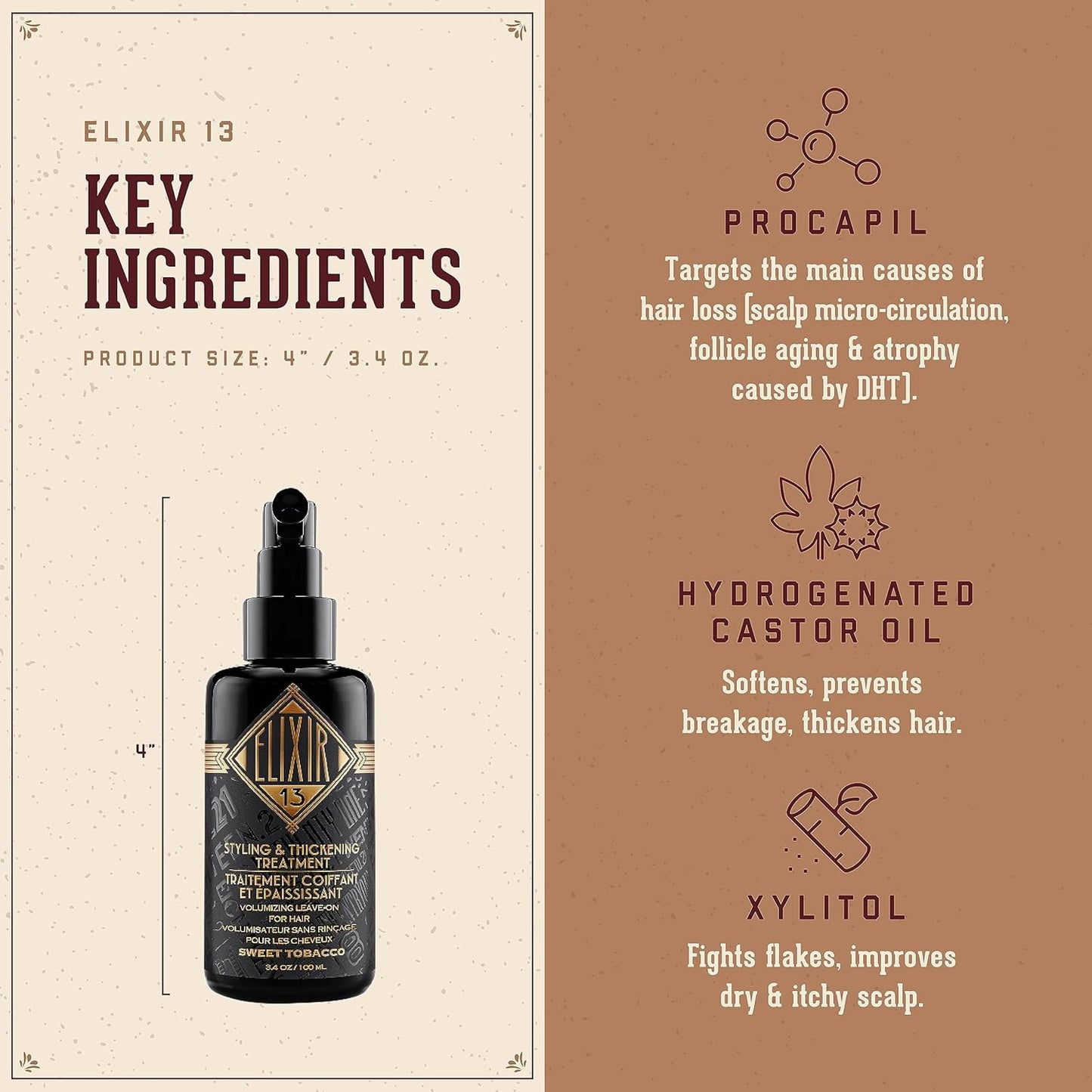 18.21 Man Made Elixir 13 Men's Hair Styling & Thickening Treatment - Original Sweet Tobacco, 3.4oz