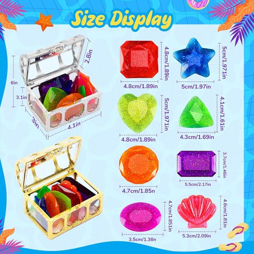 MARFOREVER 18 Pcs Diving Gem Pool Toys - Colorful Underwater Crystals with Treasure Chests for Summer Fun