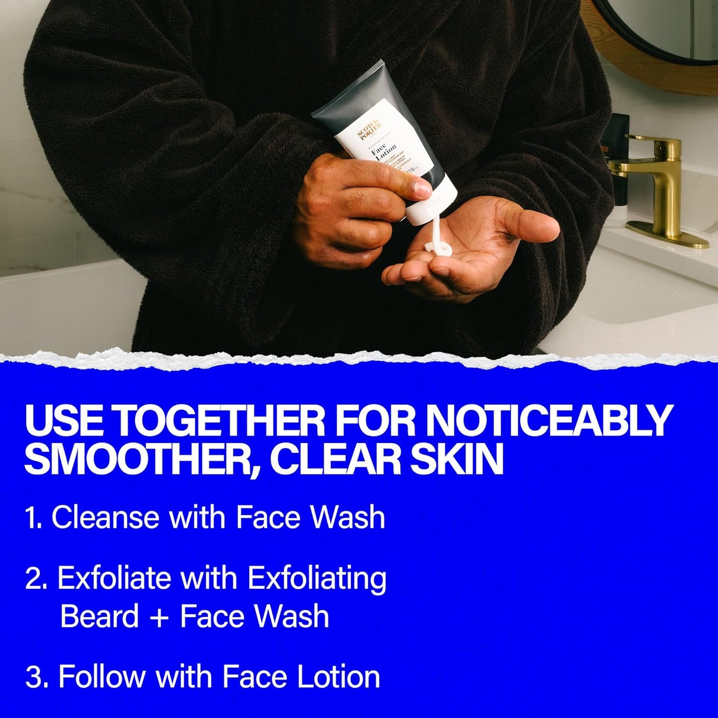 Scotch Porter Men's Face Care Collection - Exfoliate, Cleanse, Moisturize & Defend Skin | Includes Wash & Lotion