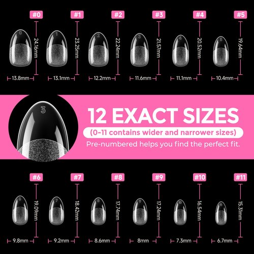 UNA GELLA Medium Oval Fake Nails Pre-shape 216pcs Round Gel Nail Tips Press on Nails for Full Cover Acrylic Round Oval Full Nails False Nails 12 Sizes False Soft Gel Tips