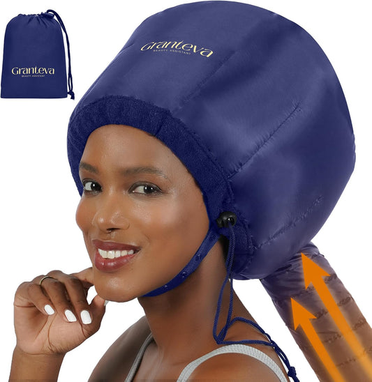 Bonnet Hair Dryer w/A Headband Integrated That Reduces Heat Around Ears & Neck - Diffuser Cap for Hair Dryer Curly Hair, Speeds Up Drying Time, Deep Conditioning at Home - Large (Purple)