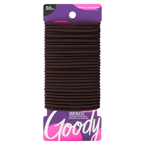 Goody Ouchless Hair Elastics - No Pull, No Breakage, Tangle-Free Hold for Thick, Curly, Coily & Textured Hair - 30 Count, Black, Long-Lasting Ponytail Holders for Women & Men