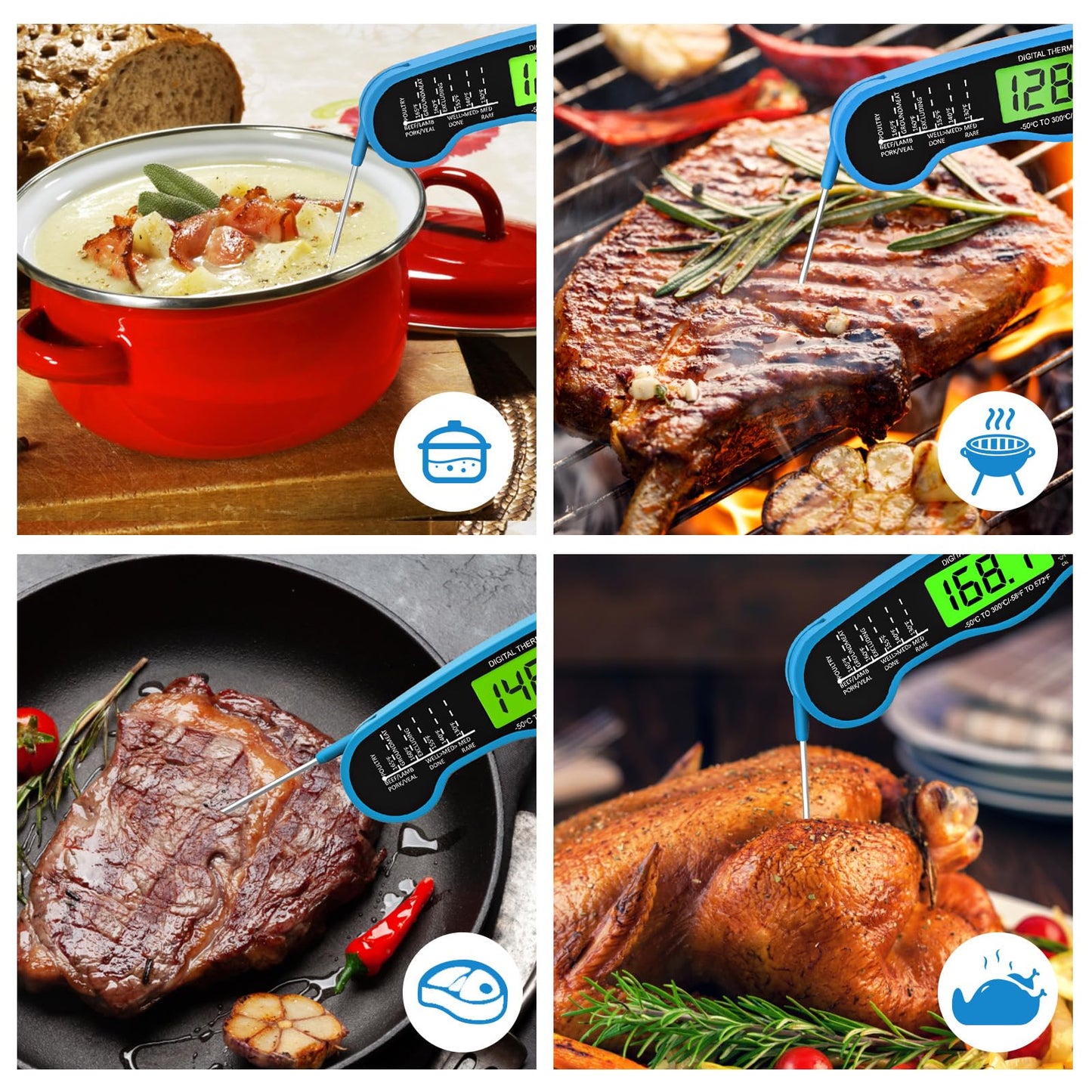 Fast Instant Read Meat Thermometer with Backlight - Waterproof Digital Food Probe for Grilling, Cooking, Baking & Candy Making - Kitchen & BBQ Essential(Black)