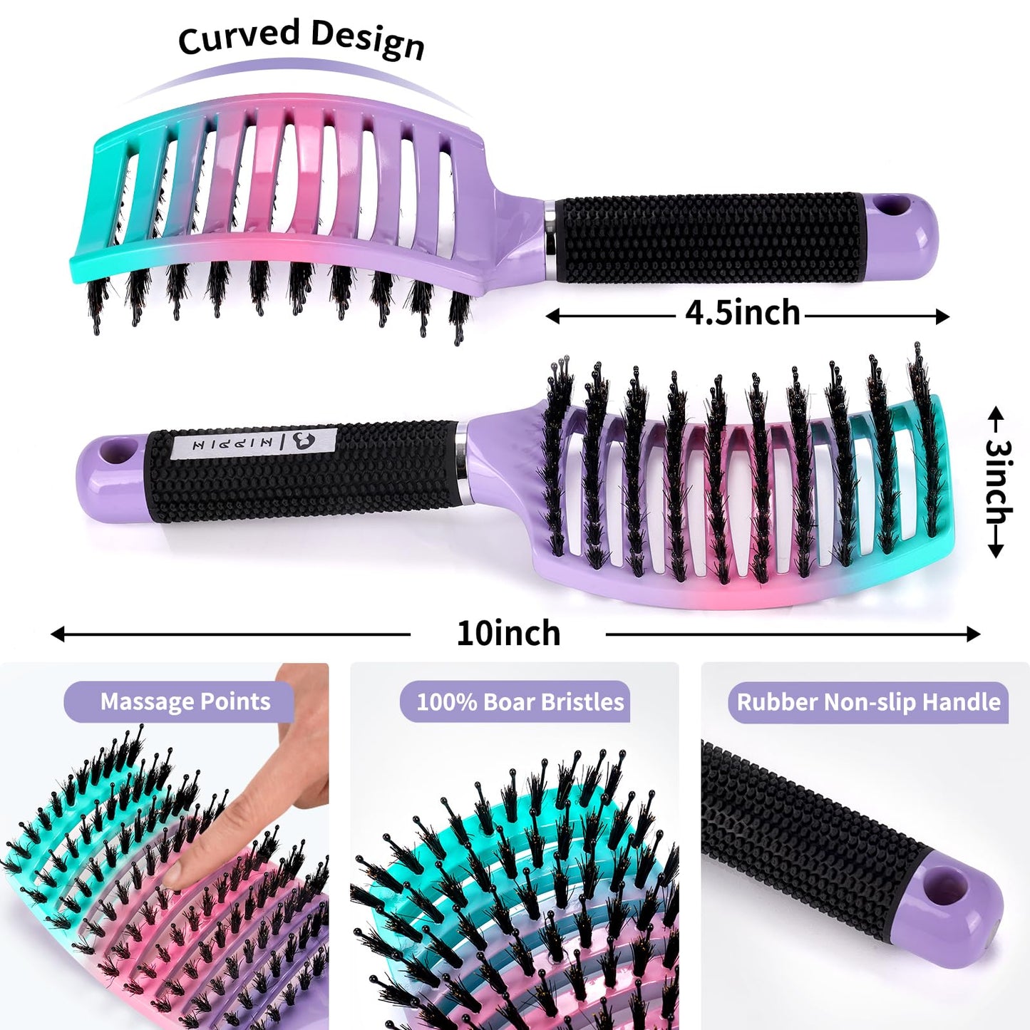 Hair Brushes for Women 2 Pack, HIPPIH Detangler Hair brush for Adult & Kids’ Wet or Dry Hair, Boar Bristle Hair Brush Getting Knots Out without Pain Adds Shine and Makes Hair Smooth