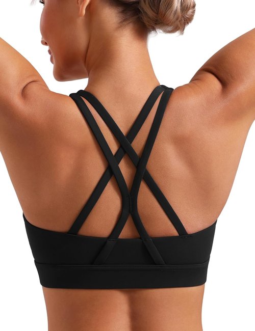 POSHDIVAH Women's Mid-Impact Sports Bra - Removable Padding & Criss Cross Back for Yoga, Running, Gym