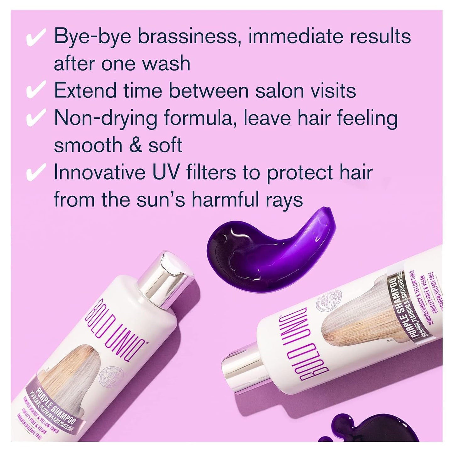Bold Uniq Purple Shampoo - Eliminate Yellow Tones & Nourish Damaged Hair - Vegan & Sulfate-Free - 8 Fl Oz