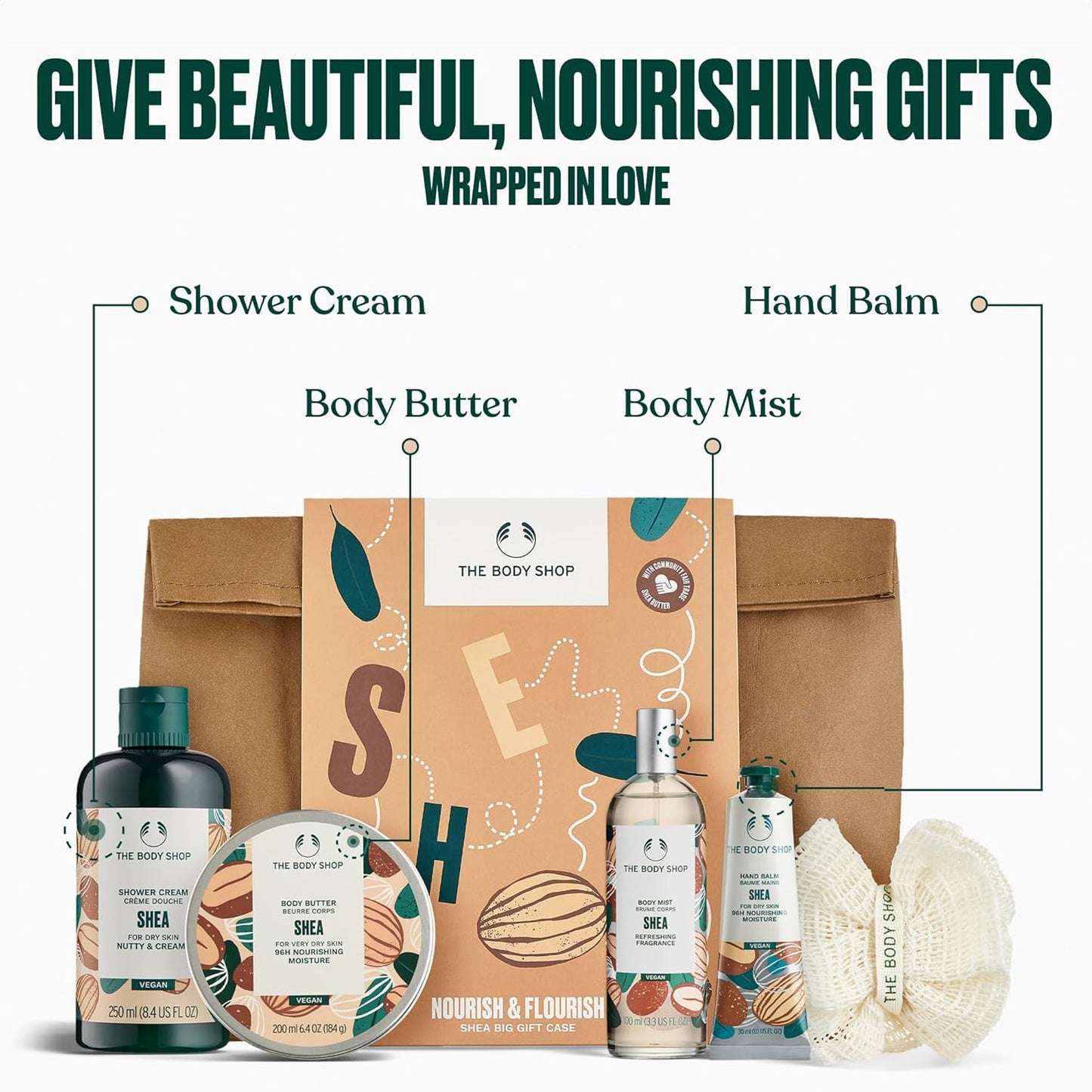 The Body Shop Nourish & Flourish Shea Body Care Gift Set - Vegan 5-Piece Collection