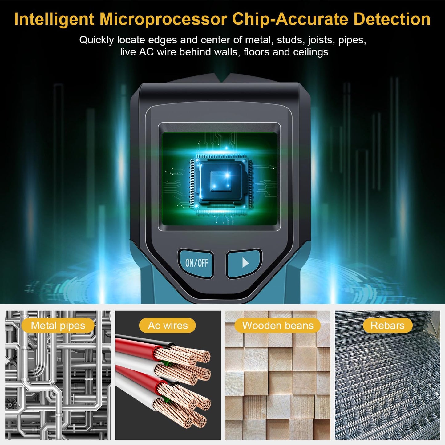 Stud Finder Wall Scanner - 5 in 1 Stud Finder Tool w/Smart Chip and HD LCD Display, Stud Detector Beam Finders for the Center and Edge of Wood AC Wire Metal Studs Joist Pipe (‎Dark Aqua)