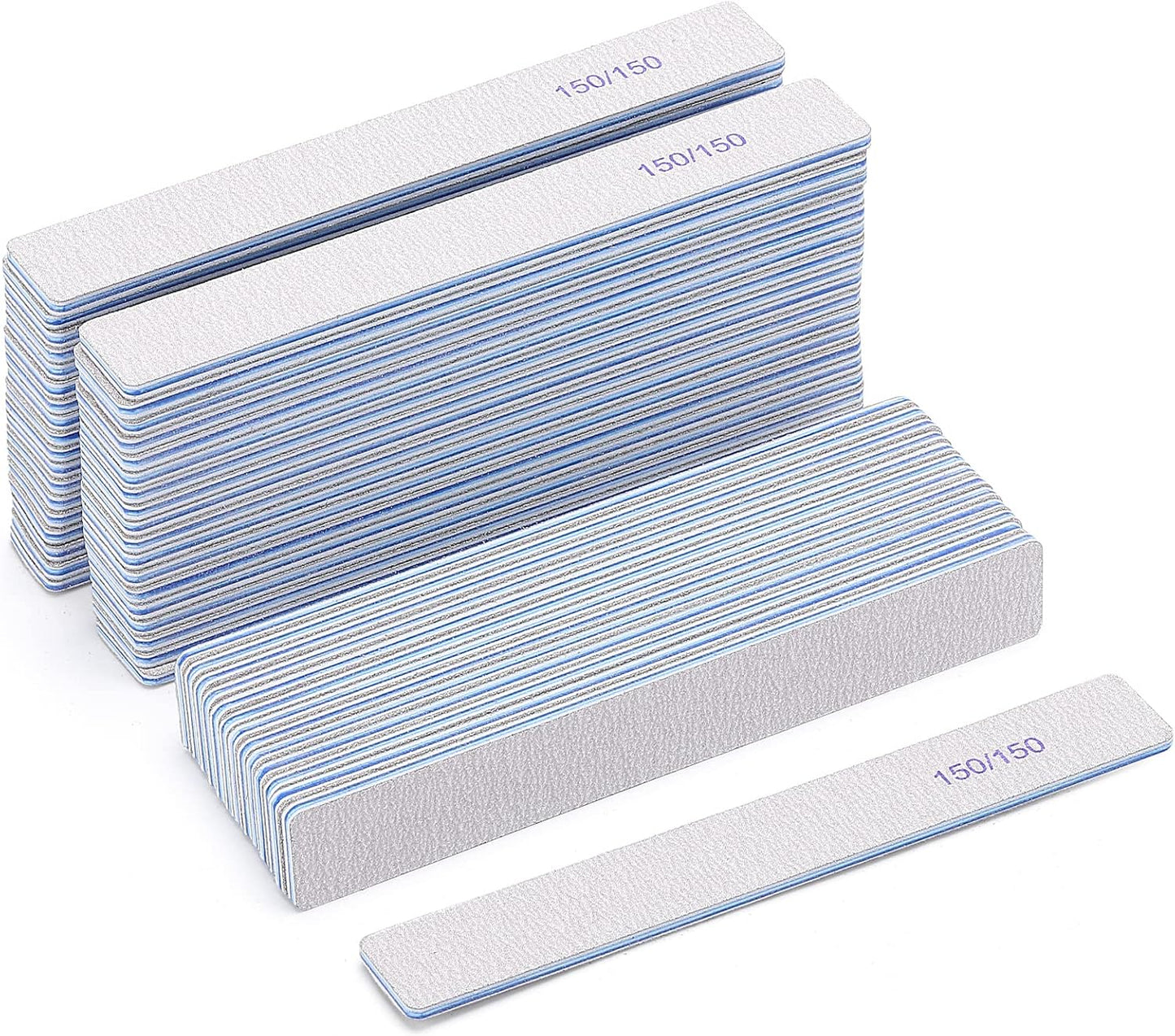 Skiennix 150/150 Grit Rectangle Nail Files - 50 Reusable Double-Sided Emery Boards for Acrylic Nails