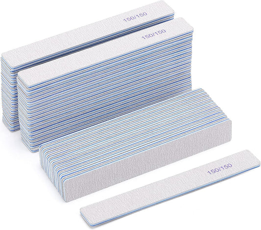 Skiennix 150/150 Grit Rectangle Nail Files - 50 Reusable Double-Sided Emery Boards for Acrylic Nails