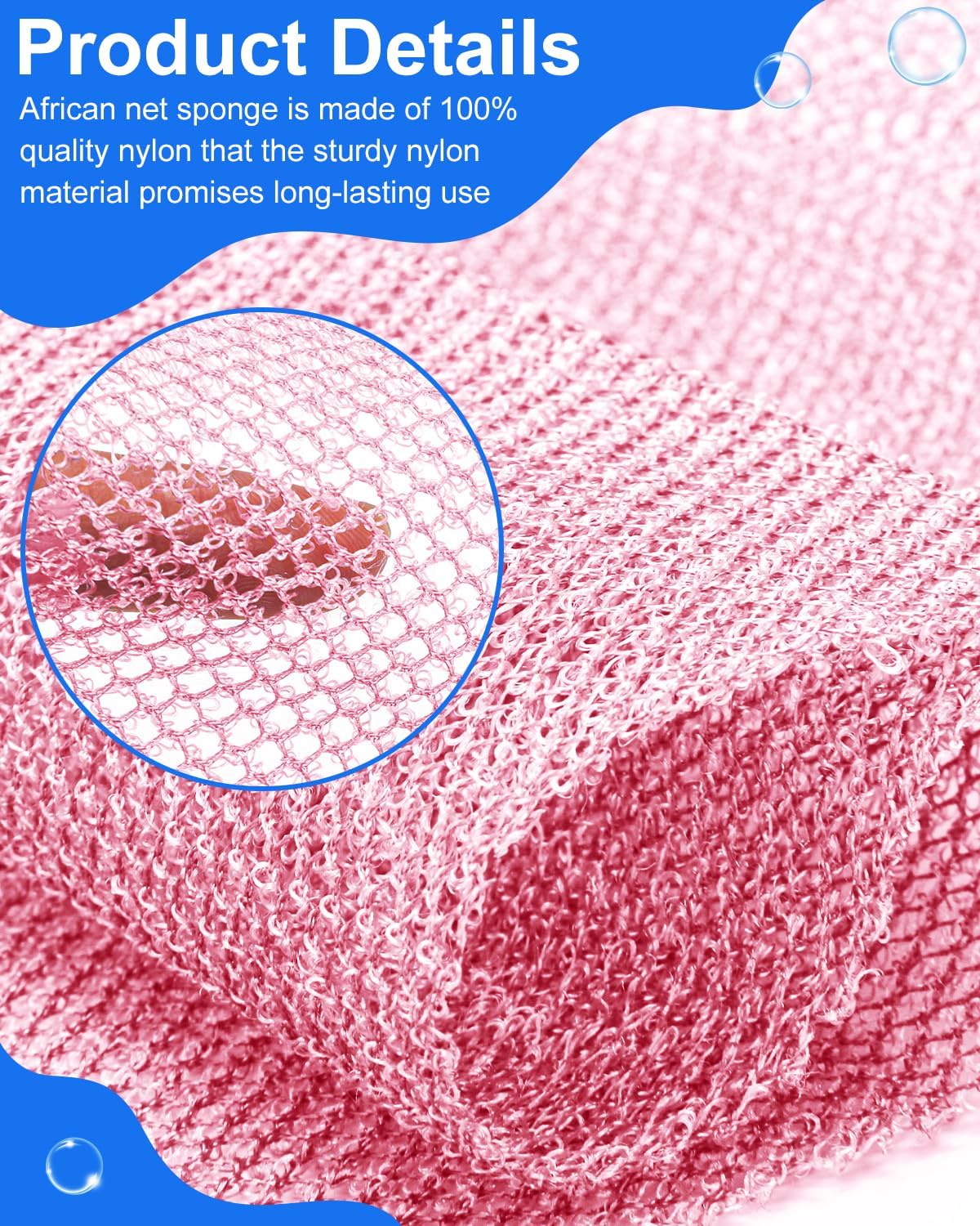 Skiennix Long African Exfoliating Net - 2 Pcs Nylon Bath Sponge Scrubber for Deep Cleansing