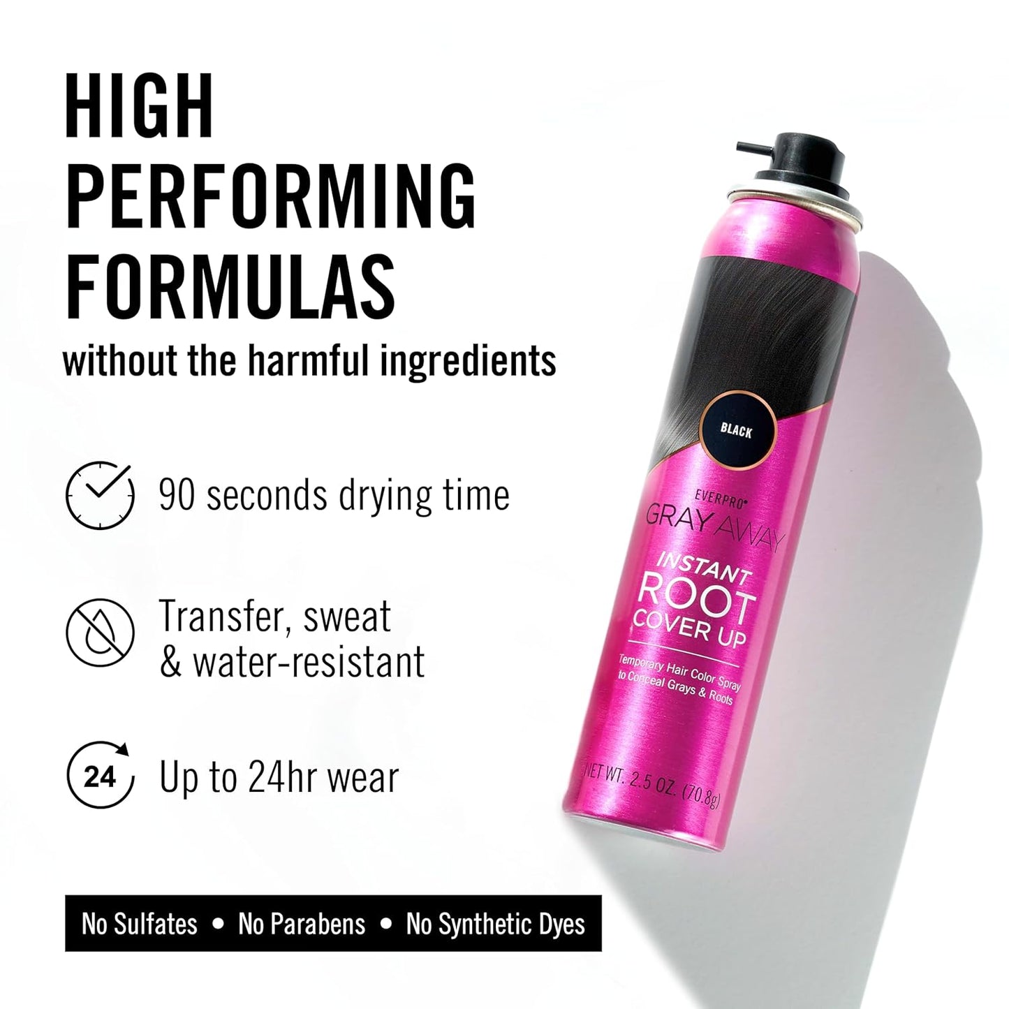 Everpro Gray Away Instant Root Cover Up Spray - Black 2.5oz | Quick & Easy Hair Touch-Up