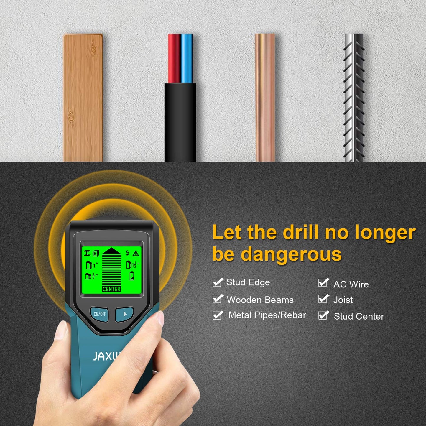 Stud Finder Wall Scanner - 5 in 1 Stud Finder Tool w/Smart Chip and HD LCD Display, Stud Detector Beam Finders for the Center and Edge of Wood AC Wire Metal Studs Joist Pipe (‎Dark Aqua)