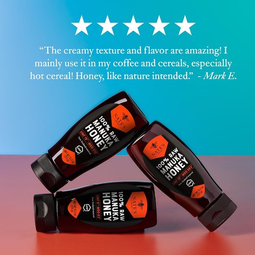 Nate's Raw Manuka Honey - MGO 512+ | UMF Certified 15+ | 13.2 oz Squeeze Bottle