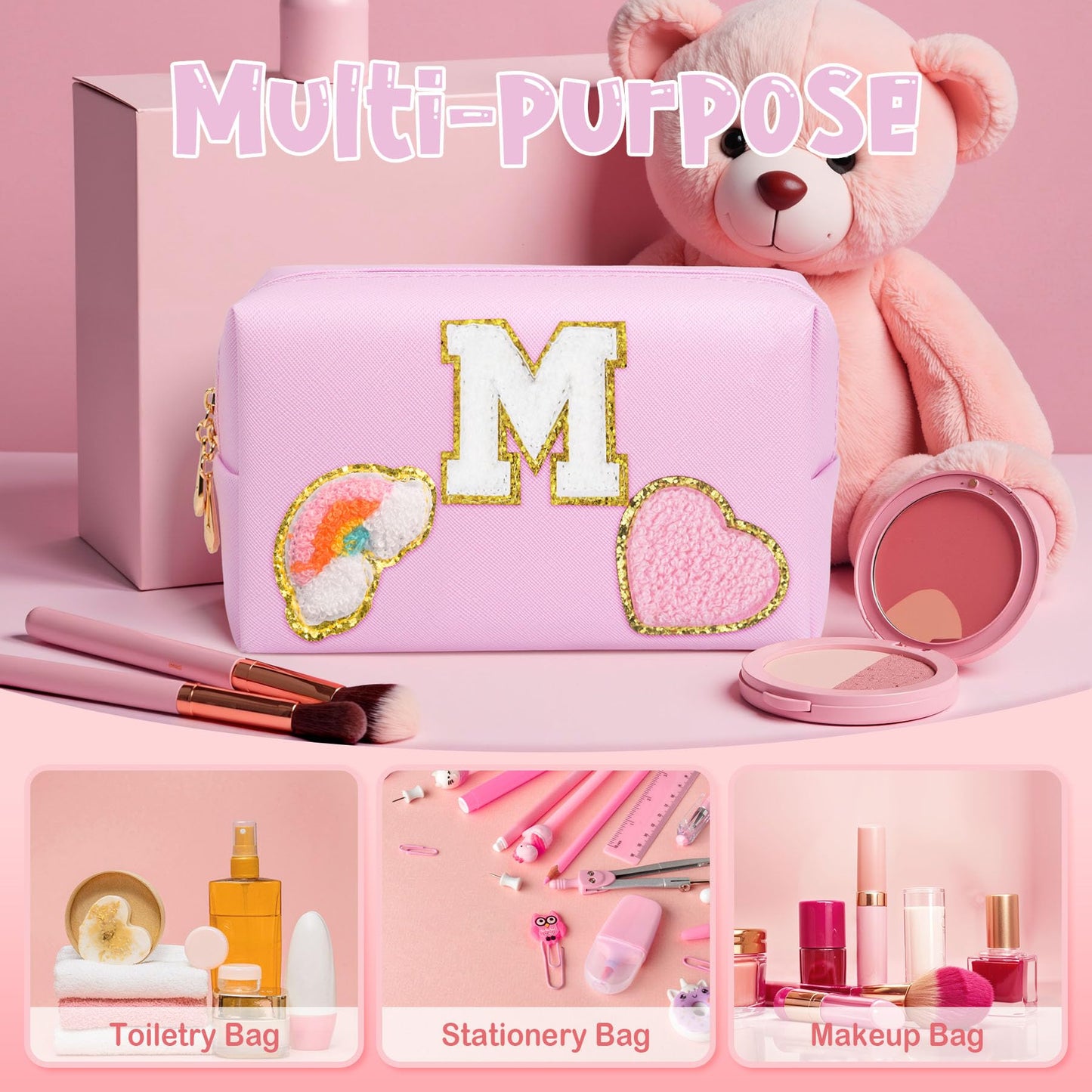 Elilier 2025 Graduation gifts, Girls Gift Girls Gifts Personalized Portable Monogram Cosmetic Bag, Cute Makeup Pouch, Preppy Stuff Gift for Girls, Friends, Daughter, Niece (Medium)