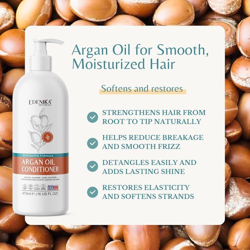 Edenika Botanicals Argan Oil Conditioner - Restorative & Smoothing Formula | 16 fl oz, Vegan, Paraben-Free, Sulfate-Free