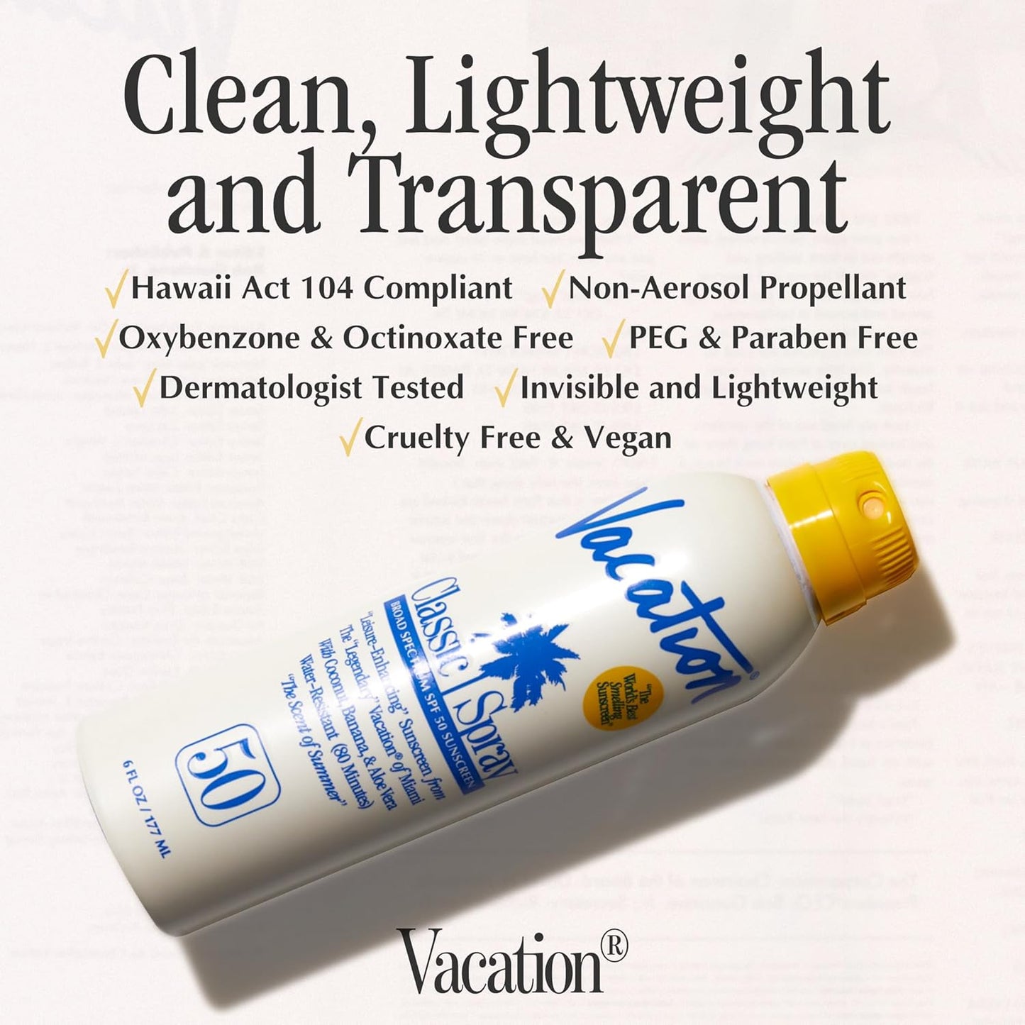 Vacation Classic Sunscreen Spray SPF 50 - Water-Resistant & Lightweight, 6 Fl. Oz. | Vegan & Dermatologist-Tested (Value Pack of 3)